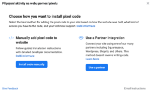Okno připojení aktivity na webu pomocí pixelu v Business Manageru
