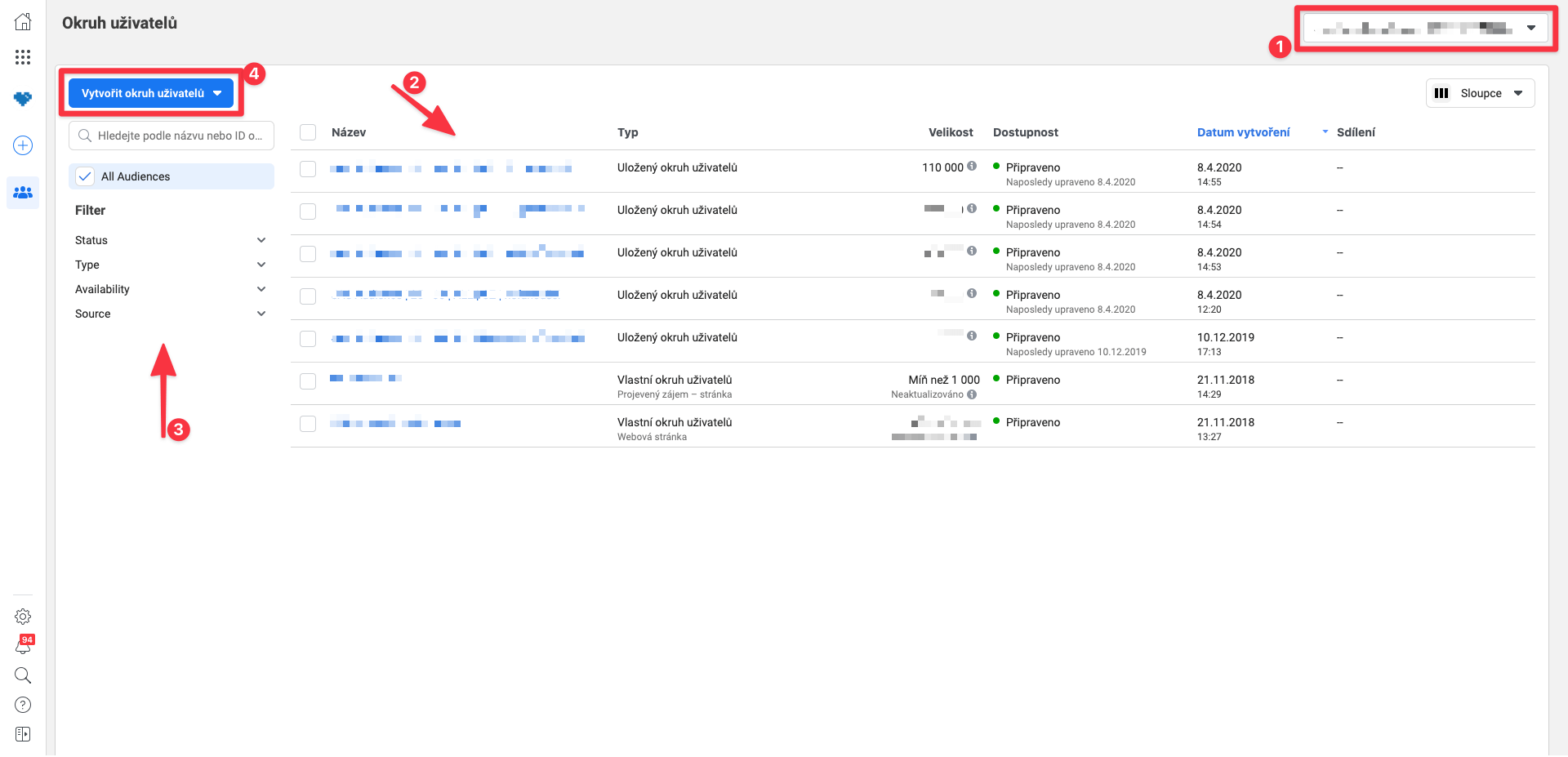 Vzhled nástroje pro okruhy uživatelů v Business Manageru