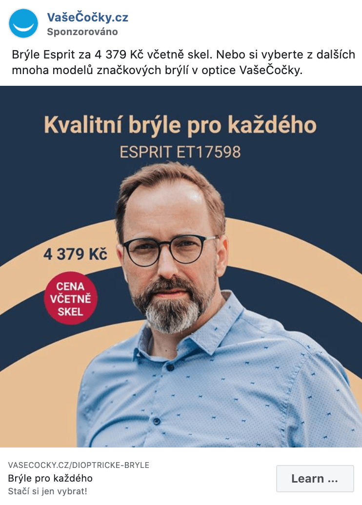 Náhled reklamy VašeČočky.cz na Facebooku