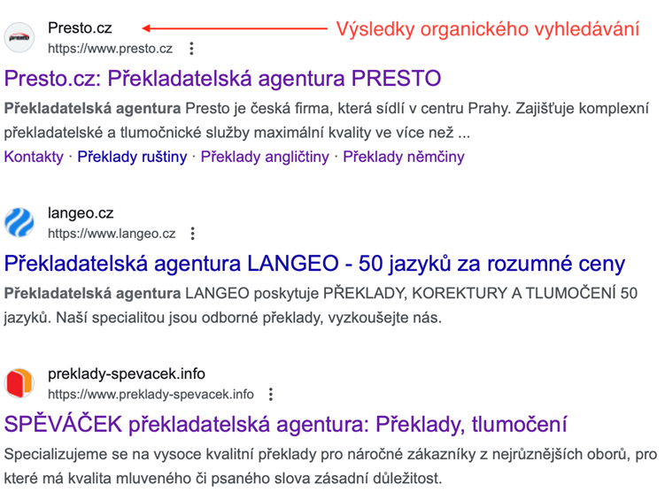 Výsledky organického vyhledávání