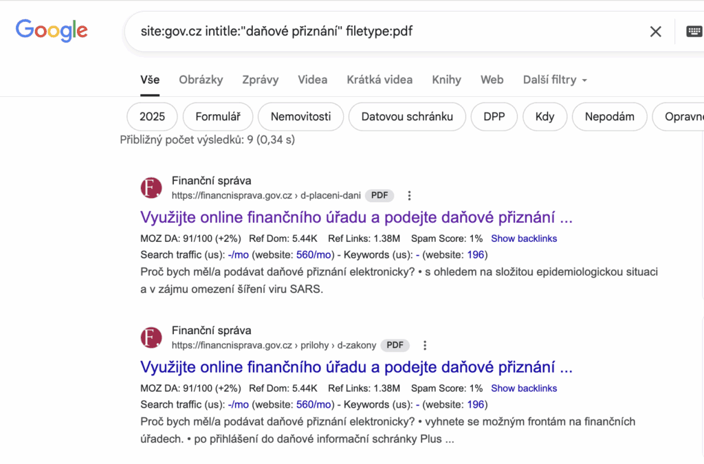 pokročilé hledání na Googlu