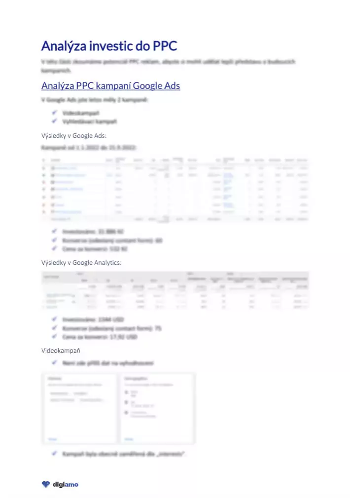 Ukázka stránky PPC Growth Reportu